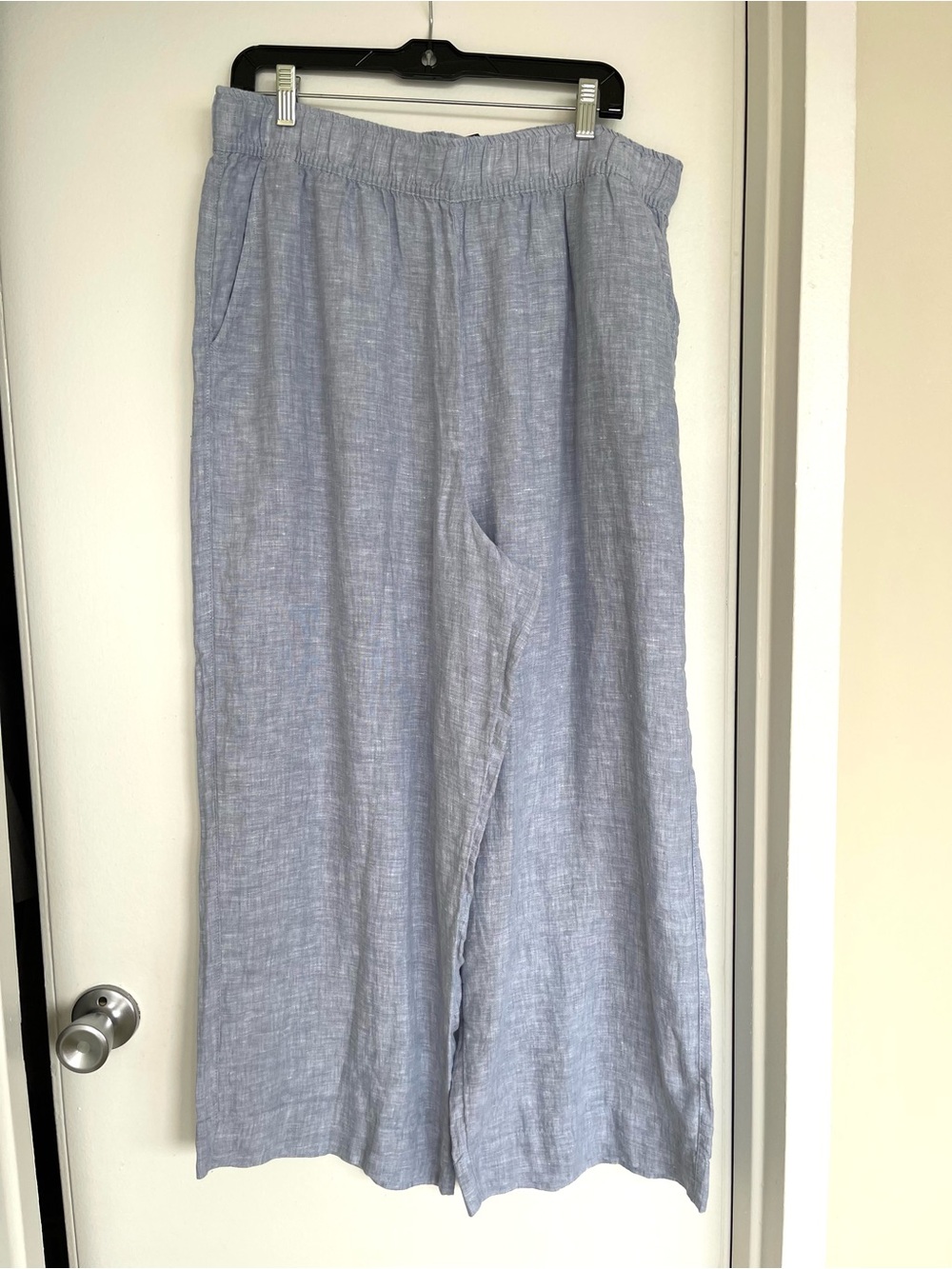 Tahari Light Blue Wide-Leg Linen-Pants